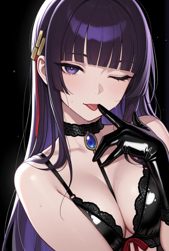 ((best quality)), ((masterpiece)), (detailed), (high resolution), perfect face, 1 Women, (violet slit eyes:1.3), (long black hair), Straight across bangs, (grown-up face:1.4), parted lips, medium breasts, (bikini lingerie:1.2), (anal sex:1.2), (Embarrassed), (orgasm:1.2), (anime coloring:1.1), (old men:1.4), (irrigate cum shot:1.2), (too many cum:1.2), (rub buttocks:1.2), (Yamashiro Ren), Mato Seihei no Slave, looking at viewer, a red hair ribbon, 2d, illustration, (Ass rub), (dick in front of her buttocks:1.2), POV,