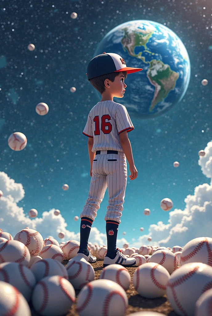 Little boy spin earth in his finger like a basket ball