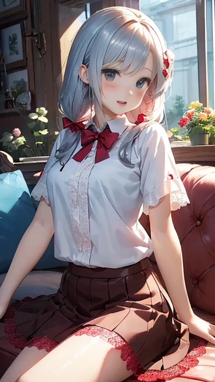 8K quality、High resolution、Man and woman in love、A man presses his penis against a woman from behind、Sexする、Beautiful fair skin texture、High resolutionの瞳、Japanese high school girls、Summer uniform、Open-neck short-sleeved white shirt、Cleavage、mini skirt、Brown Princess Hair、、Small breasts、Sweat accumulates in the chest、classroom、、Sex、Naked Vagina、Pinch the vagina with your fingers、Wetting