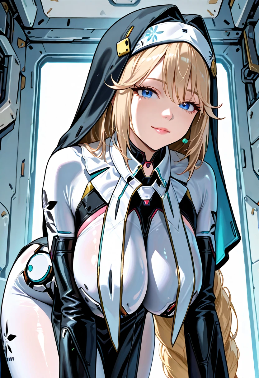 cyborg lady with massive breasts, wearing a white collared dress shirt with a khaki suit jacket, body modification, cybernetic bodyparts, glowing nipples, lightbulb nipples, khaki colored suit coat, big shirt collar, high collar, robotic breasts, breasts are made of intricate and futuristic metals, lady wearing formal clothing, cyberpunk aesthetic, her nipples are replaced with light bulbs