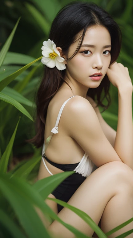 a girl in a garden,water lilies,green grass,butterflies,fountain,beautiful detailed eyes,beautiful detailed lips,extremely detailed eyes and face,long eyelashes,portrait,painterly effect,ultra-detailed,realistic,highres,anime,soft pastel colors,warm lighting