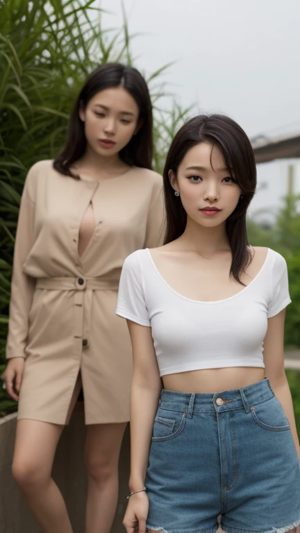 highest quality,ridiculous,Dramatic,2 Arav ladies in realistic style miniskirts,2 female students,Very detailed details of the face,Real skin texture,HD Skin,Night view,Standing in the school square, Still image of 007, Pageant rendering, model, Luxury, Shoulders visible, Network mode, Still frame from movie - ar 16:9