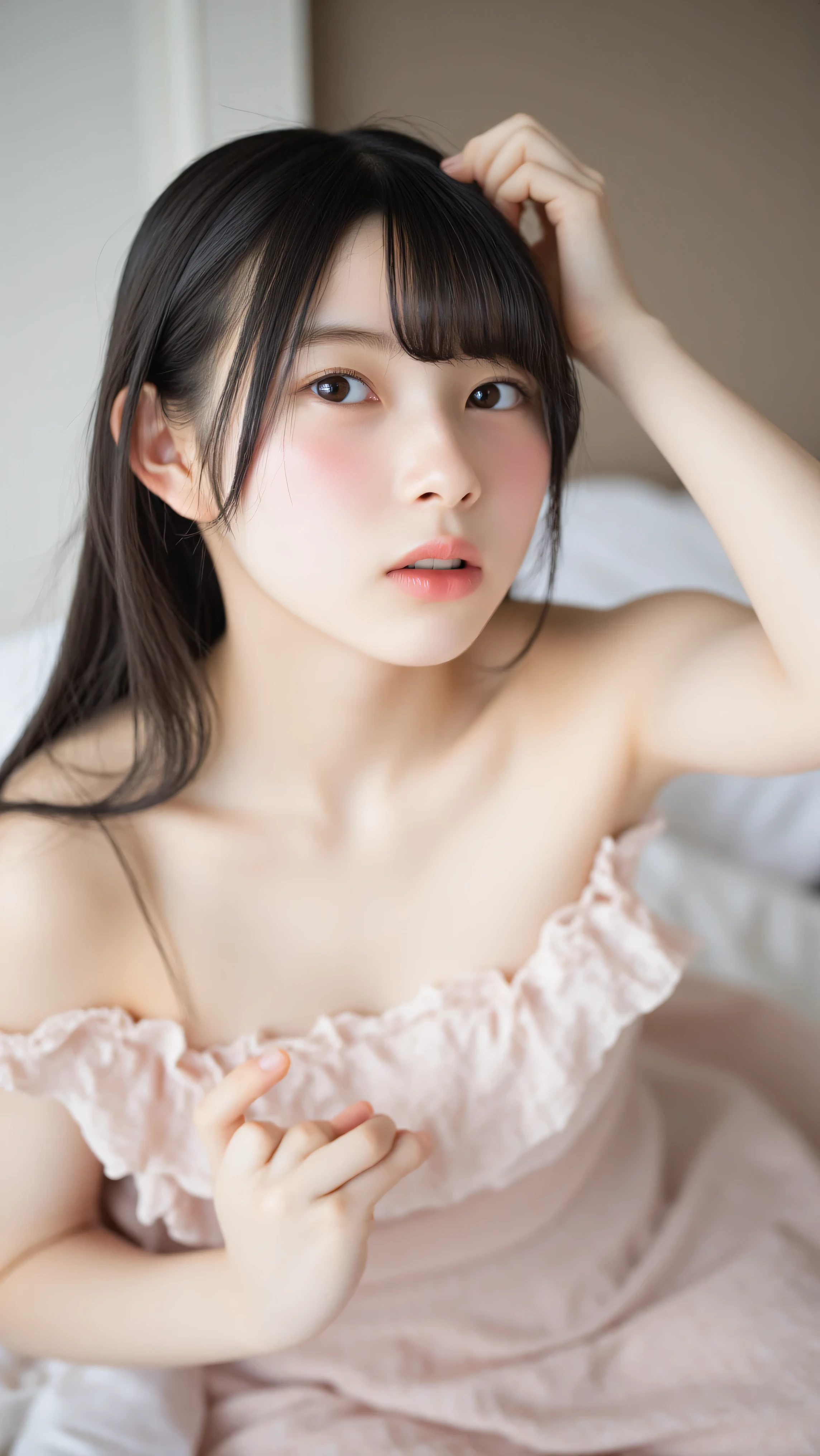 in a hotel room, Age 18、bed, ((on all fours、[[Insert、Deep joy、severe pain in the hand、酔ったeye:1.2),( angle:1.5), despair, cries, ((eyeを閉じて激しく息を吸い込んでください :1.2))、 ecstatic face、 Climax expression 、 at the rocking horse 、 You can see all the way to the ceiling 、endure:1.5)), clench your teeth 、 Her whole body , beautiful, adorable by design, sweet, cute ta girl, Twin frill lace ,thigh high socks, lots of ruffles ,( adorable by design, sweet, cute), Eight-headed body, fashion model, 完璧な比率 , 大きな胸の裂けeye, Baby Doll with T-back, Garter Belt, knee socks, brushing, dildos carryingライティング, sharp concentration in nude clothes ,Bokeh,highlights, dildos carrying, Post processing ,Cinematic post-processing with an emphasis on complex human hands and fingers , ( watch viewers :1.1),(((Kamimei、、 no pants、naked、nsfw, beautiful nipples 、Big Breasts、 Valley、 feet 、 camel toe ))),(( bedの上、 rest on your back 、 from directly above))、 table top naked underneath the jacket, 1 girl, best quality, very detailed, (((blush,))), ray tracing from the waist,Perfect White Skin:1.2),reflection, at the rocking horse 、Yellow_eye, Gorgeous Necklaces, Japanese、最もcute、beautiful女性28歳、[[Insert、Deep joy、severe pain in the hand、恍惚としたeye:1.2), despair的な, I feel like criesing, exclamation mark、(( growling :1.2))、 ecstatic face、You're convulsing 、 very ticklish、 Irresistible expression , at the rocking horse 、( stand in a dark room and stare at the viewer :1.1), eyeを閉じる nude nude