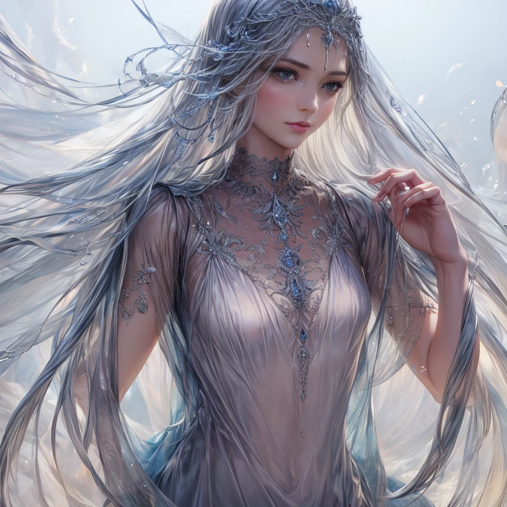"(tmasterpiece: 1.3), 8K Ultra HD resolution, Ethereal and beautiful moon goddess, smooth private parts, Captivating action (lewd eyes, The is very detailed, Bio-luminescence):1.7 , bioluminescence: 1.7. (Body floating in the air): 1.5. ( Clouds are passing around, nigh sky), Mild, Personable, Pure elegance. (exquisite silk dress, Exquisite silver case, The is very detailed), (A delicate crown, The is very detailed).