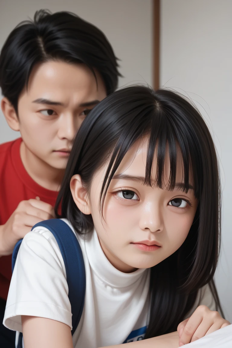 90s couple portrait,cartoon情头,cartoon,Cute and cute little girhe boy's round face,big eyes,Short black hair,Cute expression,There is a cute white and black kitten next to it,The girl wore a white dress,long hair,Bangs,There are big bows on the clothes,There is a little black cat next to him,一起拿着cell phone玩游戏,cell phone,sofa,Living room scene,sweet,Lovely modeling、Clarity、16k,Close-up details,Close-up of face