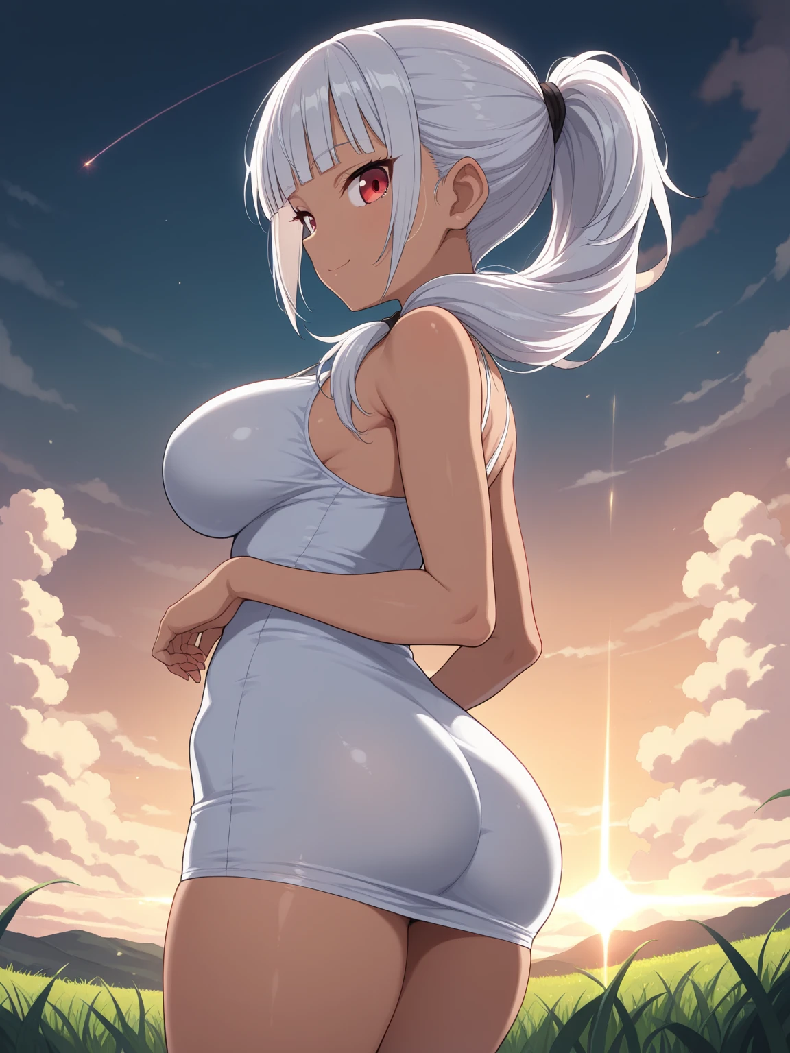 Gros fessier, visite la lune, culotte de sport, de dos, paysage magnifique