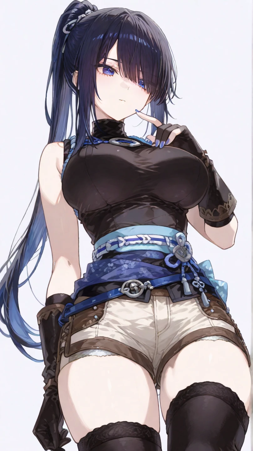 masterpiece、Highest quality、One mature woman、Raikou、A motherly smile、score_9、score_8_up、score_7_up、score_6_up、source_アニメ、、gen、Oiled skin、Wet、Shiny skin、Dripping、One girl、Saori(Blue Archive)、solo、chest、belly button、Underarm、hat、stomach、Long Hair、blue eyes、口mask、gloves、mask、Crop top、Halo、No sleeve、大きなchest、pants、Baseball cap、No sleeveshirt、abdomen、Blue Hair、黒いhat、Raise your arms、shirt、See who's watching、黒いgloves、黒いshirt、Bare shoulders、Cowboy Shot、belt、Simple Background、Pulling on clothes、黒いpants、holster、Bare arms、黒いbelt、Black Hair、Are standing、Underarmを見せる、Outdoor、sunny、
