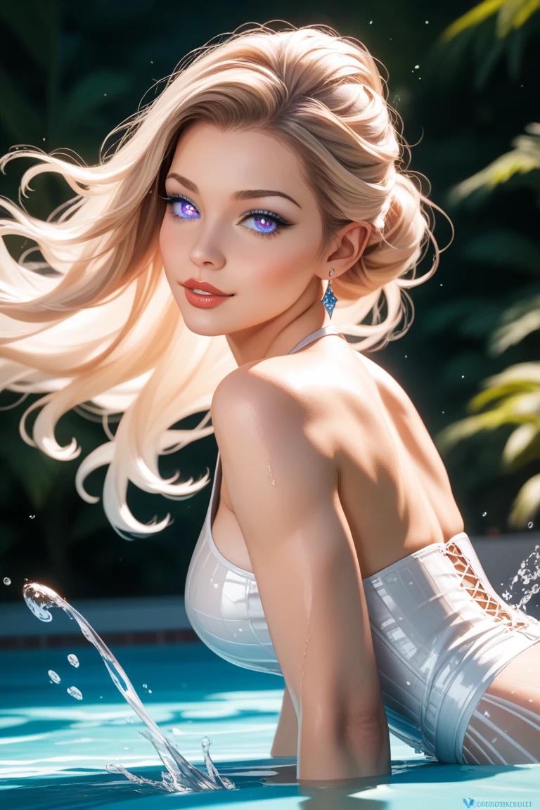 blonde woman with white bra in a pool of water, linda arte digital, DeviantArt Artstation CGScosiety, karol bak uhd, obras de arte no estilo de guweiz, stunning digital illustration, arte digital detalhada fofa, beautiful digital illustration, linda garota loira, arte digital realista 4k, arte digital realista 4k, even model | artegerm
