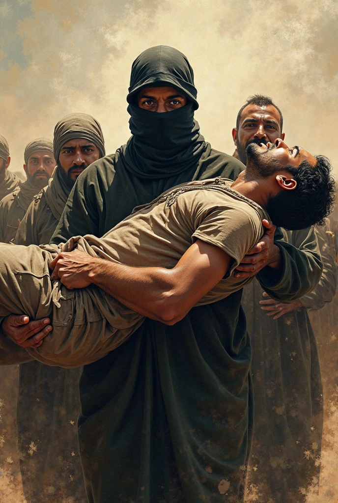 Two Muslim men are dragging a man to beat him.