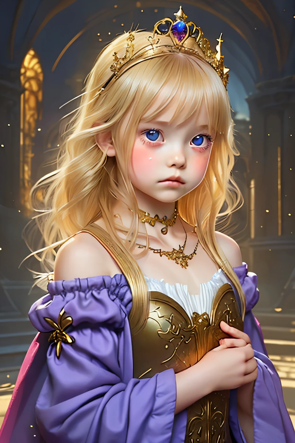 1girl,blonde hair,blue eyes,crown,earings,black dress,smirk. HD,HDR,16K,DETAILED,UNREAL ENGINE