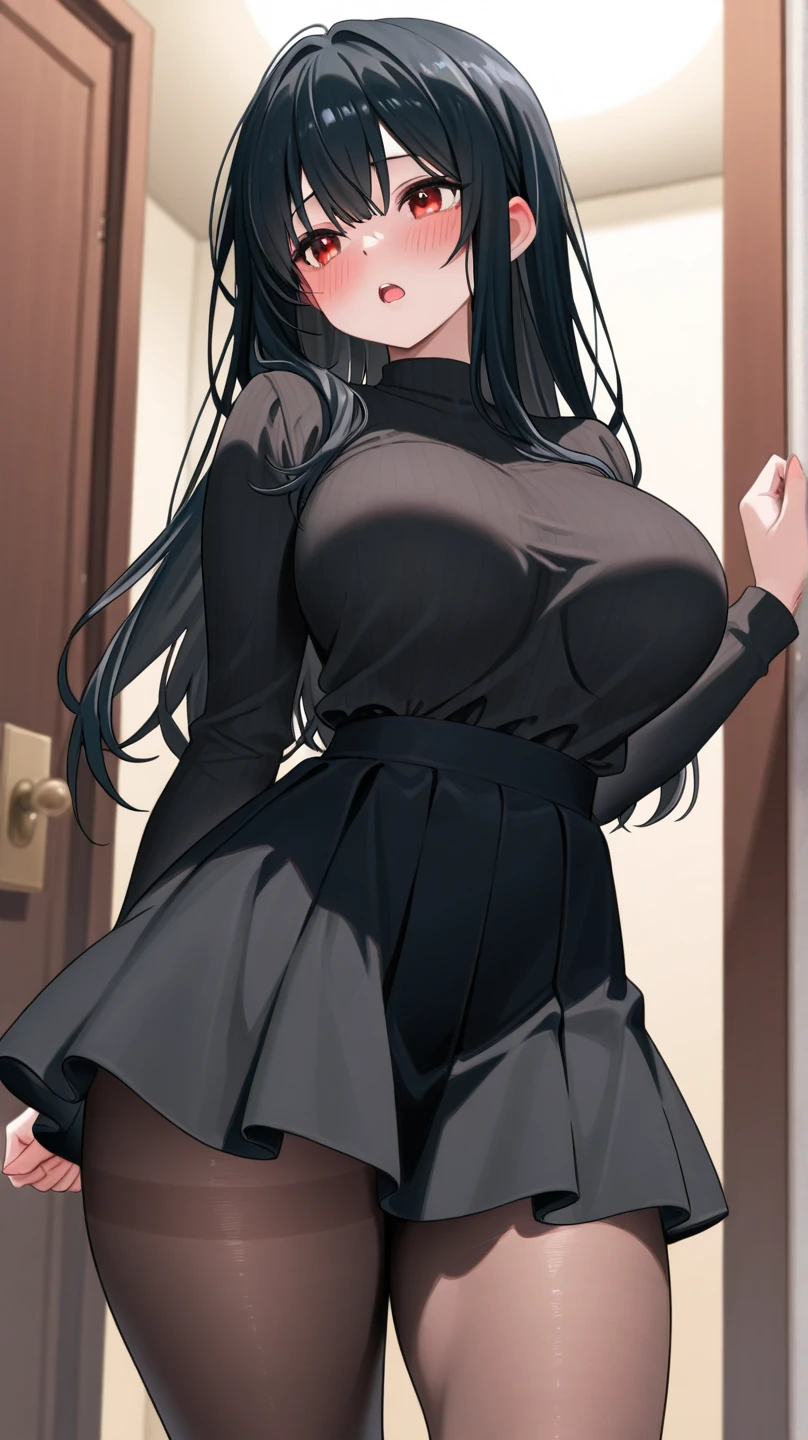 (masterpiece), (best quality), (ultra-detailed), ((girl, 29 years old)), an extremely delicate and beautiful, detailed eyes, minute details, (black hair, long hair, straight hair, hair between eyes), ((big breasts)), smile, open mouth, ((beautiful eyes)), (blue eyes), (upper body), she is wearing a blue dress, (detailed clothes), (detailed background, in a hospital, hospital hallway), (monochrome)
