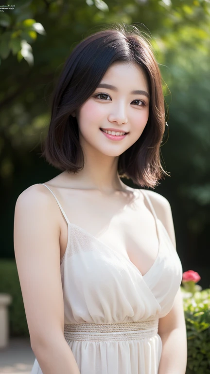 (beautiful face),front photo,tall girl,,(超bulge:exaggerated scale:bulge、huge breasts、胸で支えられた超huge breastsの服)、(Plump clothes supported by the chest)、black short hair、怠惰なsmile:1.6(wearing a tight slip dress)、grab your bra with both hands、show your waist、Pause、make difficult movements、Adopt different sports positions、pure temperament、smile、perfect eyes、perfect hands、ultra high resolution、movie angle、professional lighting、highest quality、master piece、perfect focus ground bokeh、Realistic、Ultra high resolution fabric textures、8K eye details、8K eyes、