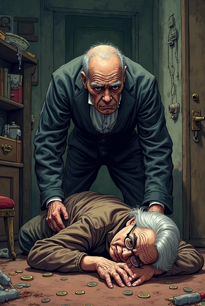 Character Design, Englishman, Crossing legs, male, 40 years old, Pathological thin, Hunchback, Looking down, Glasses, Wrinkle, Droopy eyes, bigotry, haughtiness, Pharmacist, Pitch-dark room