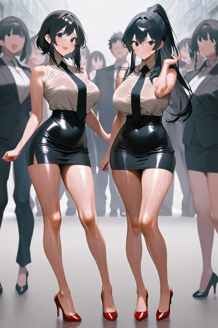 photo with GoPro camera, pretty women, wearing casual printed zebra pattern tight dress with o-neck short-sleeve on times square, long legs, long and straight hair, high heels, seductive pose, standing on the floor, detailed body, sharp face, soft Lighting, fisheye lens, dynamic light