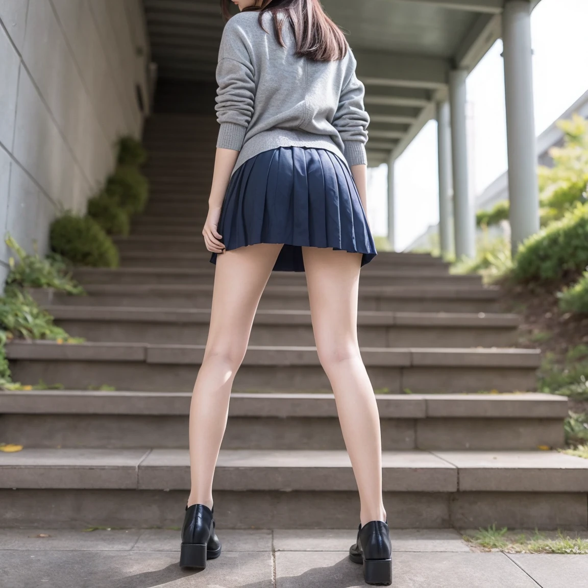 Pure Japanese business girl, wearing formal business suits, high heels, lift up skirt, (panty), formal hair style, formal makeup, impressive big brown eyes, pure smile, sitting, spread wide legs, sweet temptation, professional portrait photography, dazzling summer sunlight,
