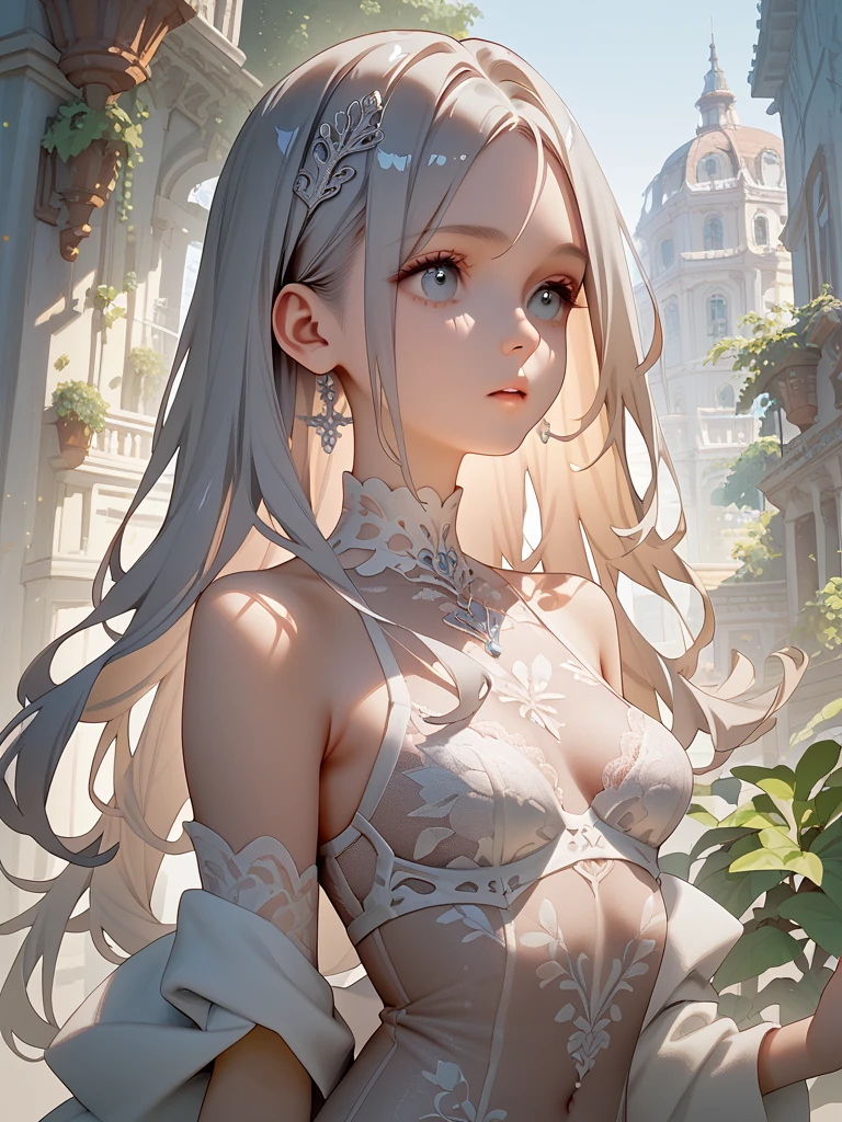 "Marble statue of a young girl with a long dress (1.4 nude), wearing see-through lingerie spats (1.3), blushing (1.0), and a contemptuous expression, with a detailed face."