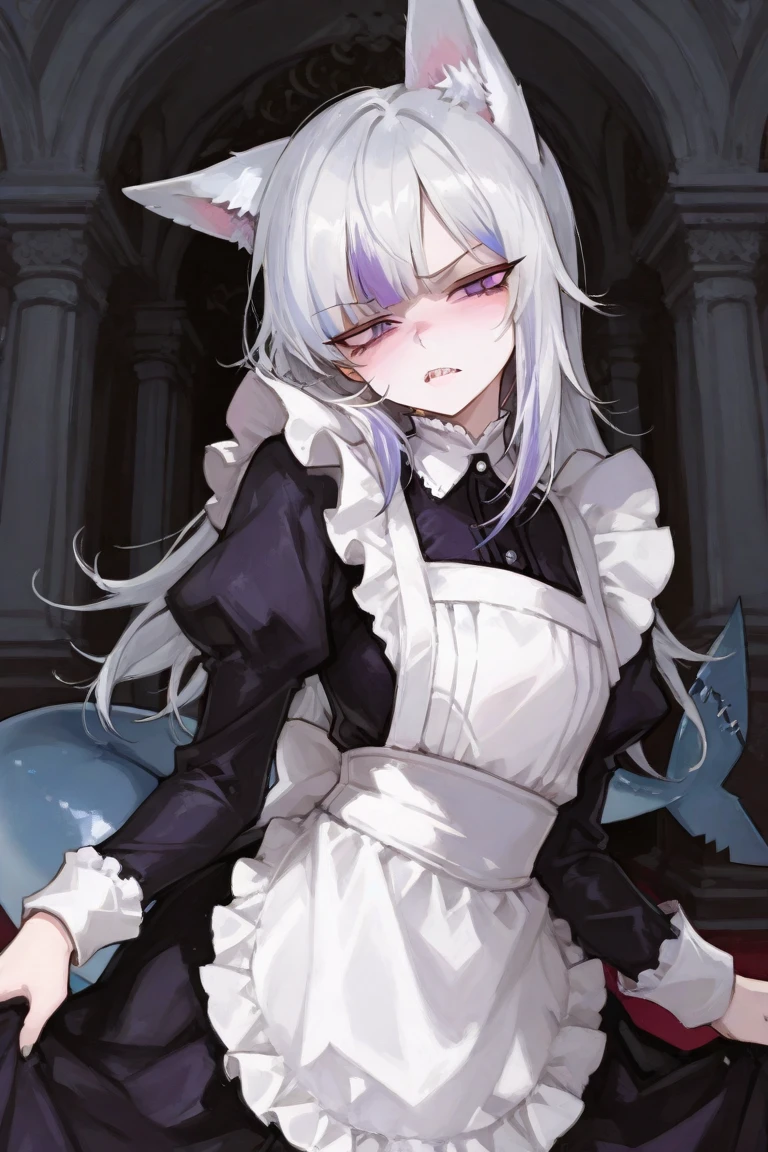 ((best quality)), ((highly detailed)), masterpiece, (detailed eyes, deep eyes), (1girl), cowboy shot, <lora:aiomonstergirls_loraLocon:1>, ((shoggoth)), maid, body horror, tentacles, extra eyes, glowing eyes, Violet colored eyes, (colored skin), (dark_grey colored skin), lovecraftian, <lora:solidEyes_v70:.9>, solid eyes, colored sclerae, (inside, in a hall), <lora:EnvyThiccMix04:1>