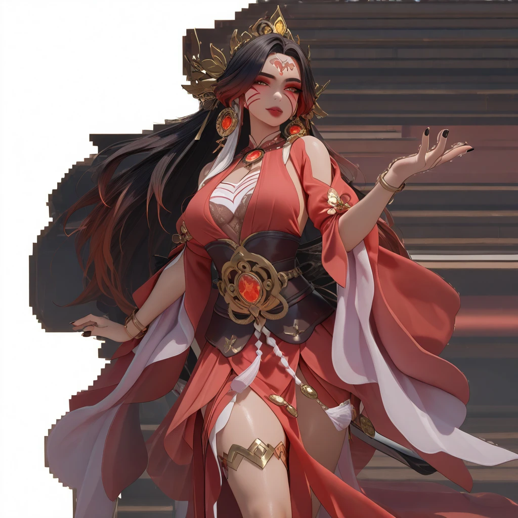 (masterpiece, top quality, best quality), pixel,pixel art,1women,long hair,bosom,red chinese dress, full body, 
 