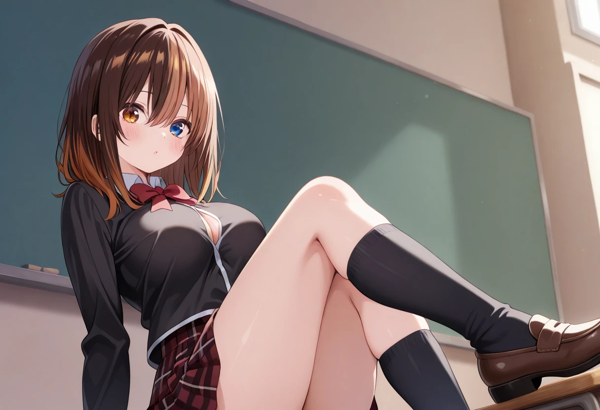 (NSFW:1.1)、Kotori Minami、brown hair、(Brown Eye Degree:1.5)、one side up、ヘアribbon、ribbon、length、break the blazer、blue skirt、Jacket、Otonokizaka Uniform、pleated skirt、school uniform、Winter clothes、Looking for a break viewer、Indoor break、classroom、break (masterpiece:1.2)、highest quality、High resolution、unity 8k wallpaper、(enlightenment:0.8)、(beautiful and detailed eyes:1.6)、highly detailed face、perfect lighting、Detailed CG、 (perfect hands、perfect anatomy)、look at the audience、blush、laughter、(white panties:1.3)、(fully exposed panties:1.5)、School, Sit with both knees bent、eight-headed body、beautiful feet 、In the school、As if looking up from below、(knees to chest),