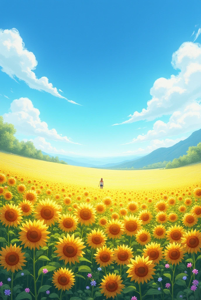 Sunflower field with in the middle
