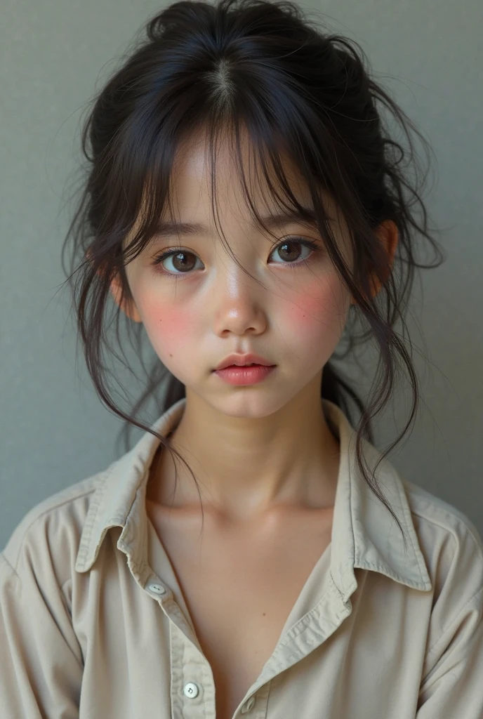A very realistic picture, a girl under the age of 10 seen from above, A girl under the age of 10 is licking a erect penis comfortably, clothes that have fallen off to the shoulders, Orgasm face, Panting face, surprised face, The face of a high school girl covered in a lot of semen, Uplifted cheeks, A high school girl is drooling from her mouth, Short pigtail dark brown hair,nude