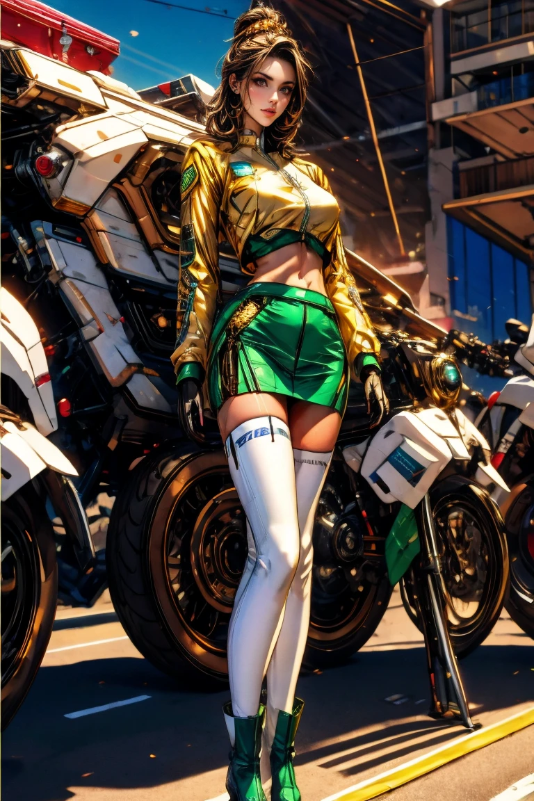 nsfw, bondage costume orange, sexy african girl, seduce, vibrant, Indoor go-karting track