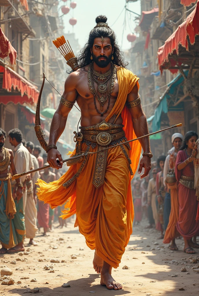 rajinikanth in ancient wearings having bow and arrow