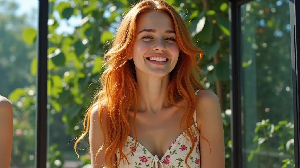 Brazilian student with red hair and a prominent chest.