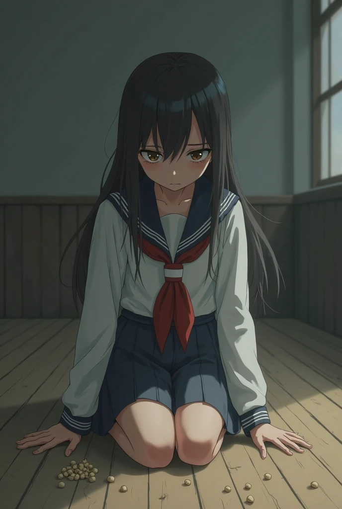NSFW,Hitachi Mako,Ahoge、Long Hair、Black Hair、Long Hairのショートヘア、Intake、hair ornaments、bangs、Green Eyes,(school uniform:1.5),Embarrassed,blush,(Ecstasy face:1.5),(orgasm:1.5),(Perfect hands),(Perfect Anatomy),(masterpiece),(highest quality),Jail,One foreign man,(Doing sex:1.5)