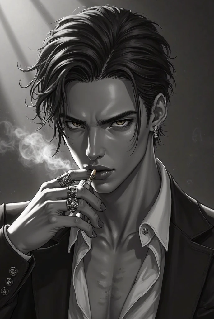 <lora:kazutora_hanemiya:0.7>,1boy,shirt,kazutora_hanemiya,blonde hair,yellow eyes,black hair,two-tone hair,smoking,muscular,