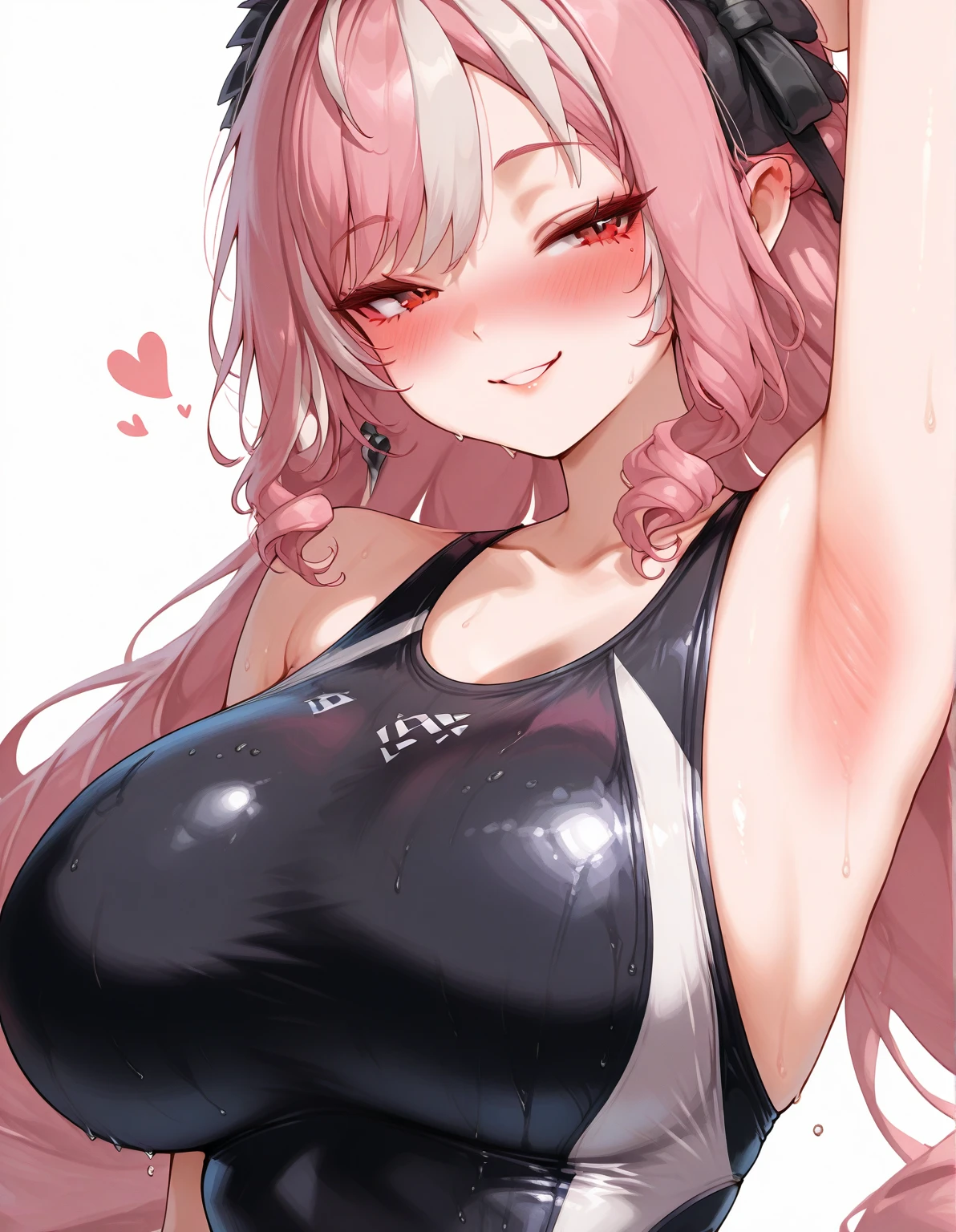 One person, High resolution, Anatomically correct, Textured skin,Large Breasts, Twin tails, Pink Hair, Pink eyes, Blushing, Heavy breathing, I want to cry, Light blush, Ears are red, Shy, excited,