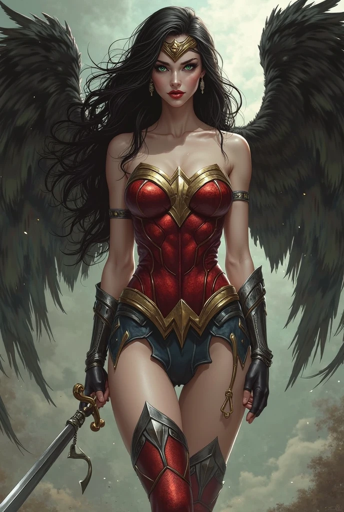 Gal gadot of wonder woman, very complex, hyper-maximalist, super-detailed, tribal, cinematic, dark fantasy, full body of an evil and beautiful young dragon queen, goddess megan fox, with long black windblown hair and wings of dragon scales, Magic, the reunion, pale skin and dark eyes, smiling succubus, flirting, confident, seductive, gothic, windblown hair, high contrast vibrant, by andrei riabovitchev, tomasz alen kopera,moleksandra shchaslyva, peter mohrbacher, Omnious intricate, octane, moebius, arney freytag, fashion photo shoot, glamorous pose, trend in ArtStation, dramatic lighting, ice, fire and smoke, orthodox symbolism Diesel punk, mist, ambient occlusion, volumetric lighting, Lord of the rings, BioShock, glamorous, emotional, tattoos, filmed in photographic studio, professional studio lighting, backlit, Deviant-art rim lighting, hyper-detailed illustration, 8k