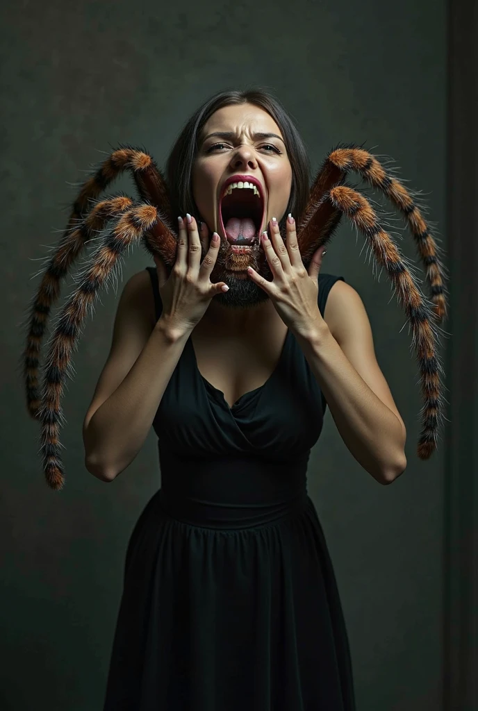 evil woman with spider coming out of her mouth