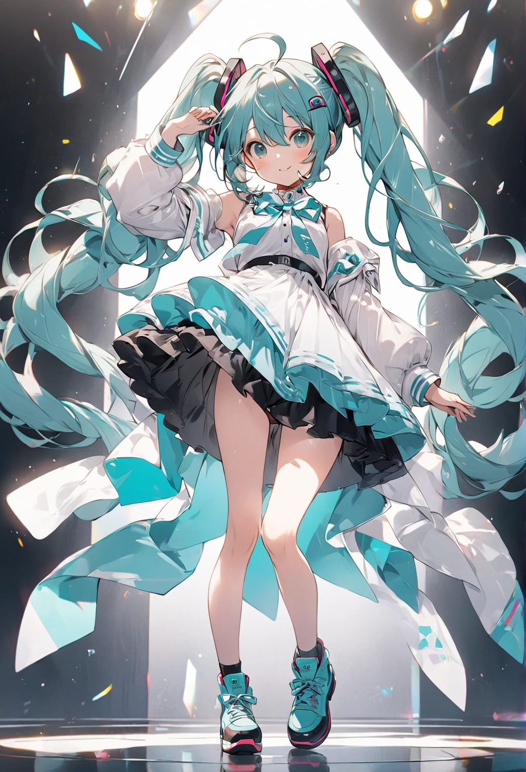 (best quality,4k,8k,highres,masterpiece:1.2),ultra-detailed,(realistic,photorealistic,photo-realistic:1.37),acrylic painting,Hatsune Miku in a Lolita dress with downy hair,Hatsune Miku with extremely colorful hair and detailed facial features,Hatsune Miku standing in a beautiful garden surrounded by a starry sky,Hatsune Miku wearing a vibrant Lolita dress,Hatsune Miku with intricate accessories and a matching hat,Hatsune Miku posing gracefully with her hands on her hips,Hatsune Miku with long flowing twintails,Hatsune Miku with bright blue eyes and rosy lips,Hatsune Miku with a joyful expression,Hatsune Miku in a dynamic pose with cherry blossoms falling around her,Hatsune Miku surrounded by colorful flowers and butterflies,Hatsune Miku's dress adorned with cute bows and lace details,Hatsune Miku with an enchanting smile,Hatsune Miku with soft, pastel-colored shading,Hatsune Miku with a magical glow illuminating her,Hatsune Miku in a picturesque setting with a winding path leading to a magnificent castle,Hatsune Miku holding a microphone and singing passionately,Hatsune Miku with a fairytale-like background,Hatsune Miku with a soft, dreamy atmosphere,Hatsune Miku with a subtle bokeh effect,Hatsune Miku standing under a moonlit sky,Hatsune Miku with a warm, golden sunset in the background,Hatsune Miku surrounded by twinkling stars and colorful nebulae,creating an ethereal and captivating artistic masterpiece.
