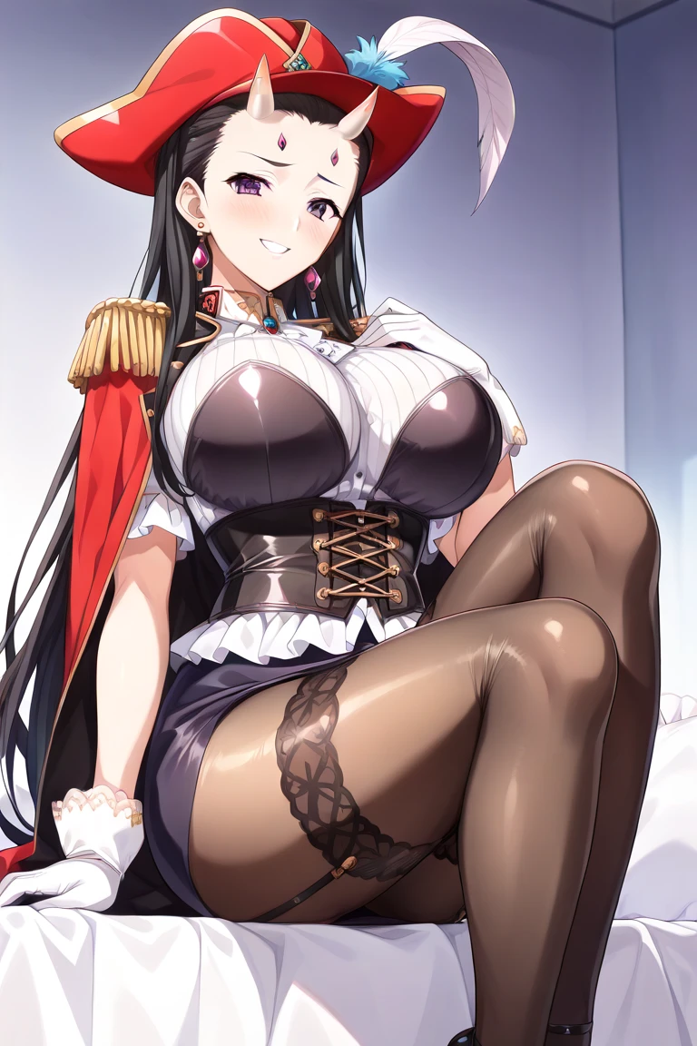 Highest quality, Official Art, masterpiece, Fabric Shading, High resolution, Very detailed, colorful, Best details, Fantasy, Combat Uniform:1.5, 1 female, Age 25, Black Hair, Long Hair, Up Bang Hair, One Length, Standing on the stairs, A castle town with an old castle view, sunny, Random Hair, Large Breasts, skinny, Surrounded by many people:1.9, Confetti falling, Blessed, welcome:1.5, Camel Toe:1.3, Ground level shot:,No stockings,No stockings,squat, Spread your legs