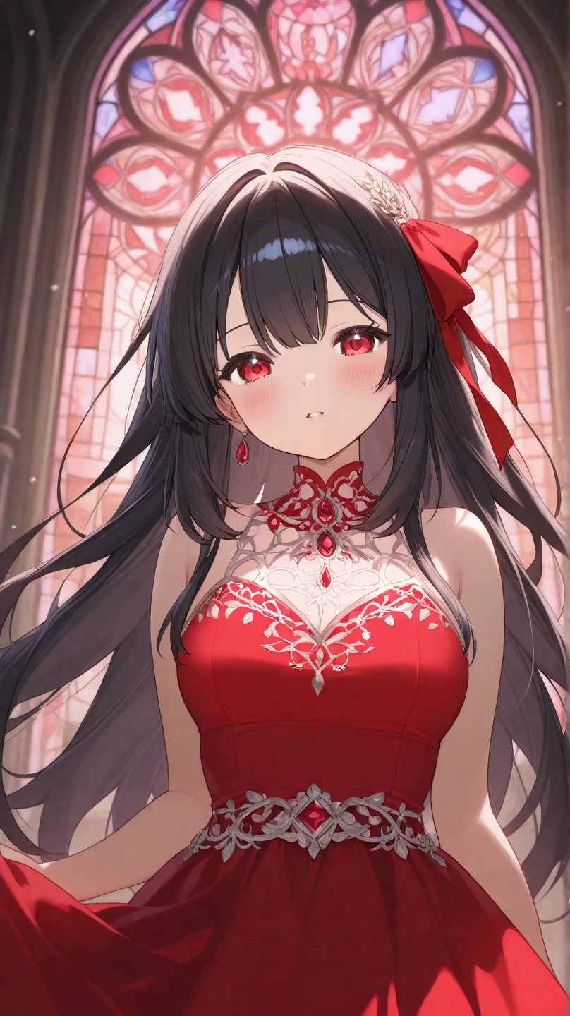 Ball gown, whole height, red theme