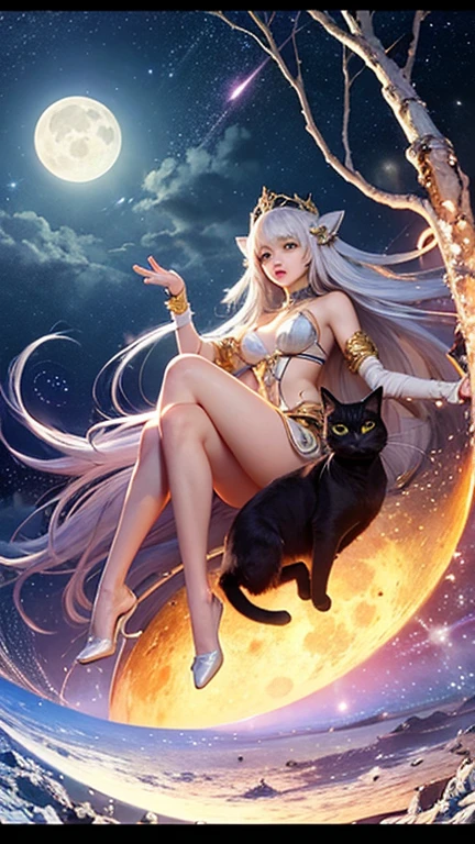 Cute with a cat motif Lots of silver stars and rivers twinkling Glitter and seductive Galaxy like a jewel box You can also see large galaxies and the Milky Way shine beautful view Cute cat-eared girl