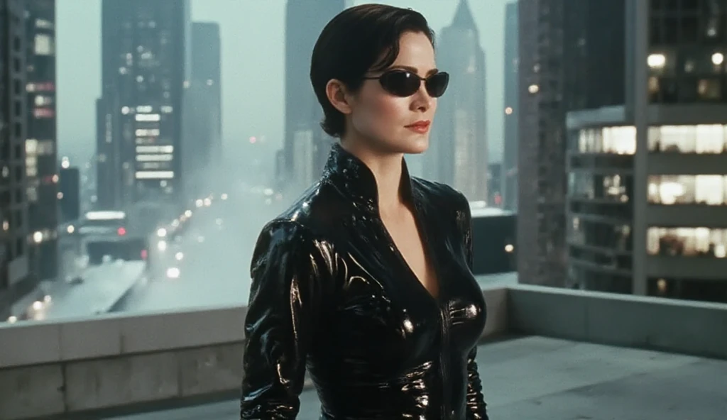 medium shot, Trinity, sunglasses, fighting stance, realistic, natural lighting, post-processing, ultra realistic, highly detailed, very detailed, cinematic, hyper realistic, intricate scenery, sharp, photo by Annie Leibovitz, film, studio lighting, detailed skin, ultra realistic, bokeh, sharp features <lora:Trinity:0.8>