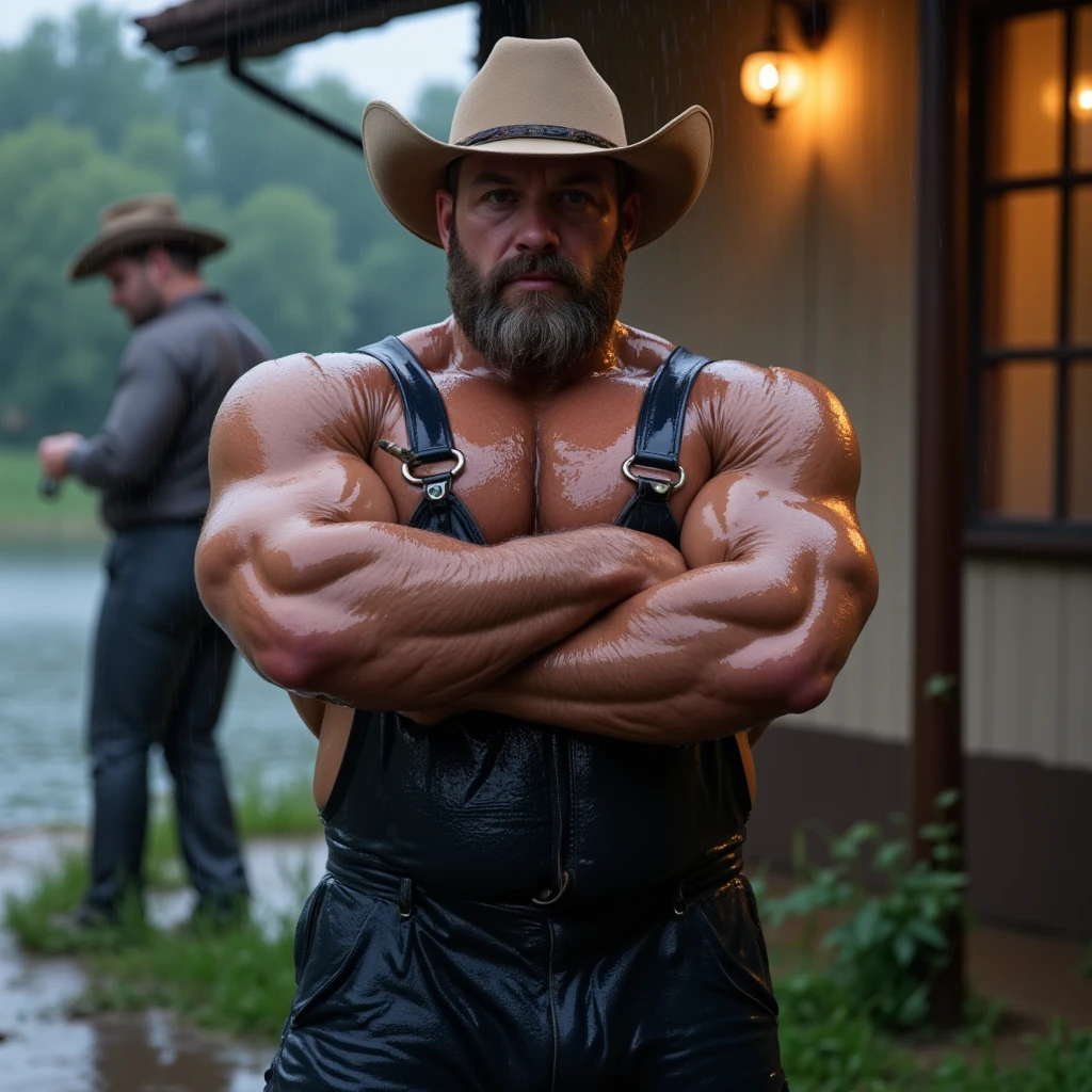 "An intense cimenatic scene, featuring a rugged and gritty real-life setting, with an adult man (rugged, dadbod, beer gut, chub, hairy (John Krasinski)) in dirty tighty whities (skidmarks) standing in low-key lighting. The atmosphere is dark and grungy, with a sense of raw energy emanating from the environment."