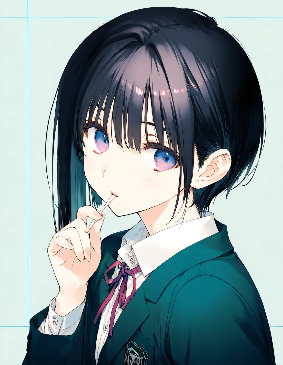 1girl, school uniform, (artist:mitsumi_misato),artist:fujiyama,artist:amazuyu_tatsuki, official_art, best quality, masterpiece, very awa, absurdres, highres, ultra-detailed, super detailed skin,Realistic texture,very aesthetic,clear line illustration, analogous colors, limited palette, sexual lighting,