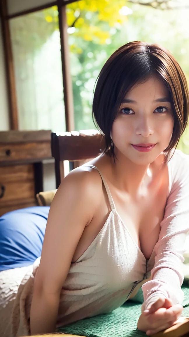 Beautiful chinese woman, 17 years old, , dark eyes, innocent face, thin pointy nose, natural short hair, athletic body, busty, red corset, jeans, on all fours on a tatami,,,High resolution, masterpiece, Best Quality, Intricate details, Highly detailed, Sharp Focus, Detailed skin, Realistic skin texture, Texture, Detailed eyes, Professional, 4K, shot in Canon, 85 mm, Shallow depth of field, Kodak Vision Color, Perfect Fit Body, Extremely detailed, a picture_\(Ultras\), Photorealistic, Realistic, Post-processing, Maximum Detail, Roughness, Real life, A hyper-realistic, Photography, 8K UHD, Photography