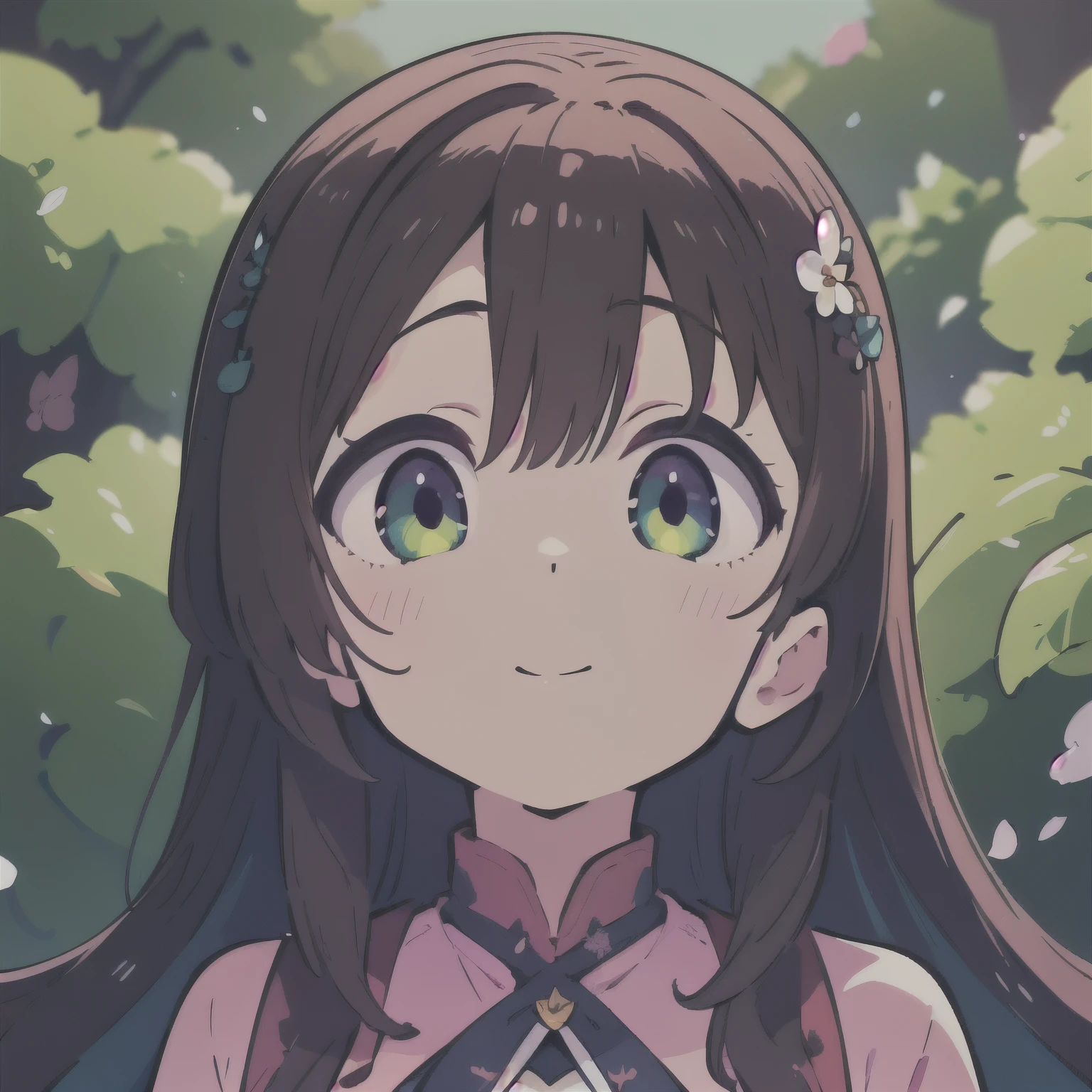 a vibrant, whimsical digital drawing of a young woman with long hair, detailed facial features, playful expression, flowing hair, intricate hairstyle, colorful floral crown, delicate skin, elegant posture, ethereal atmosphere, fantasy landscape background, magical environment, glowing lights, shimmering particles, vibrant colors, digital art, 8K, highly detailed, masterpiece, photorealistic