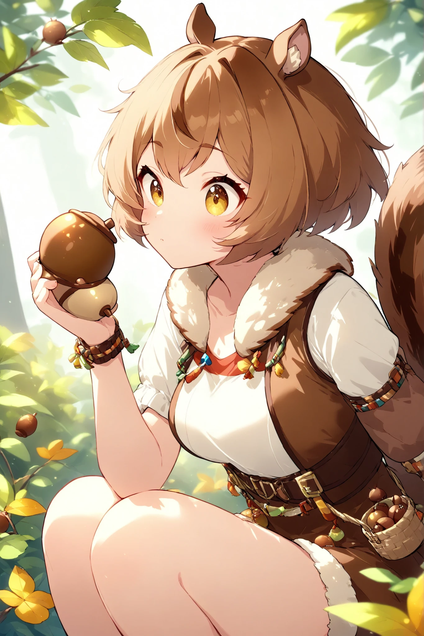 (masterpiece:1.2, best quality), (real picture, intricate details), 1lady, solo, tiger hybrid, demi-human, tiger girl, full body, sitting, long hair, minimal makeup, natural fabrics, close-up face, serious, long light platinum blonde hair, bangs, Korean bangs, bangs on forehead, green eyes, big breasts, bis tits, mature body, detailed face, tiger ears, tiger tail, bare chest, bare tits, piercing gaze, serious expression, forest, forest settings, rainforest, tiger girl hybrid.