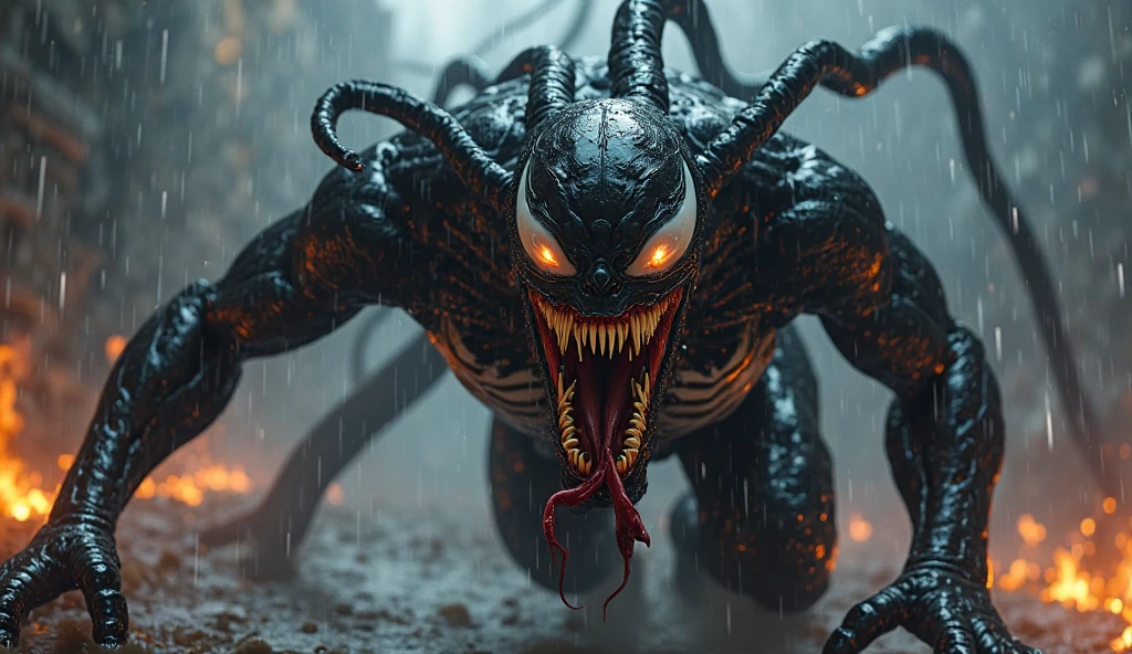 Venom, hyper realistic glowing red eyes