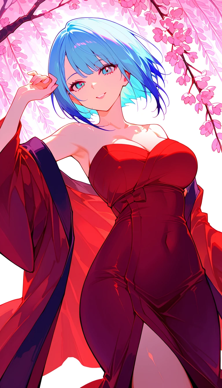 25 year old girl manga style ,delgada con busto copa b con cabello corto estilo bob color gris ojos verdes oscuros, con mirada linda y sonrisa estilo nanatsu no taizai,with anime style clothes,con top , chameleon tattoo on crimson red abdomen
