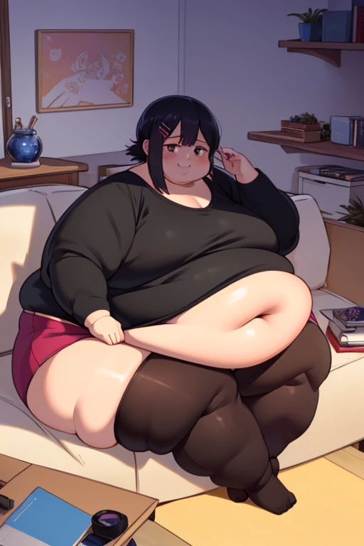 (masterpiece, best quality, highly detailed), 1girls, big belly, huge belly, art by kipteitei, round belly, chubby, curvy, belly grab, enormous belly, fat belly, thicc, bigger belly, really big belly, jiggly belly, glasses, sitting, thighhighs, high heels, smug face, ((full body)), (dominant), (vampire girl)