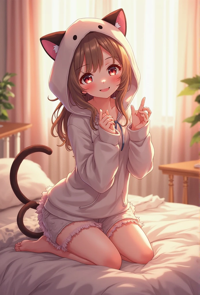 Anime 12 year old girl wearing only panties and nothing else with hello kitty panties and she’s in her room standing with stuff animals and sexy top and she’s got plumpy ass she’s gots another pair of panties on the side of her bed covered in cum,cute shirt
