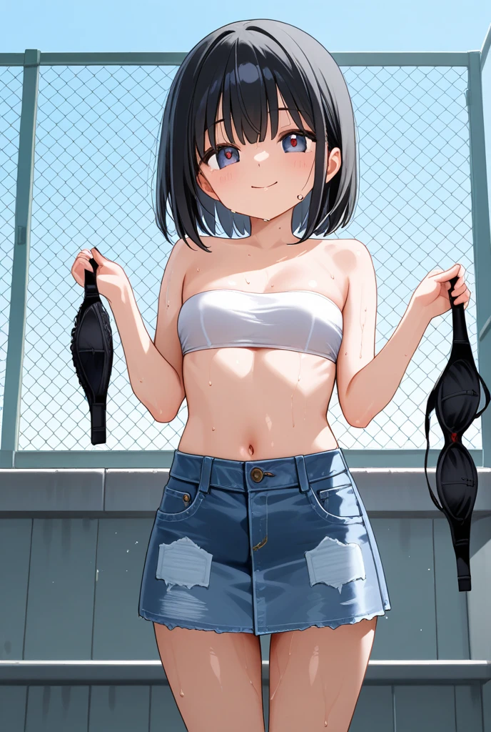 ((1 girl)),Beautiful and slender young girl, ((Perfect Anatomy)), Very detailed, 8k, 85mm,(Browsing Caution),super slim beautiful girl, Very short, (Beautiful very small breasts:1.2), Cute Face, beautiful girl, Beautiful feet, Thin thighs, No makeup, chromatic aberration, Sharp focus, Bright lighting,(Underwear almost taken off), Low - Angle,(((I lift up the white checked bra.)))