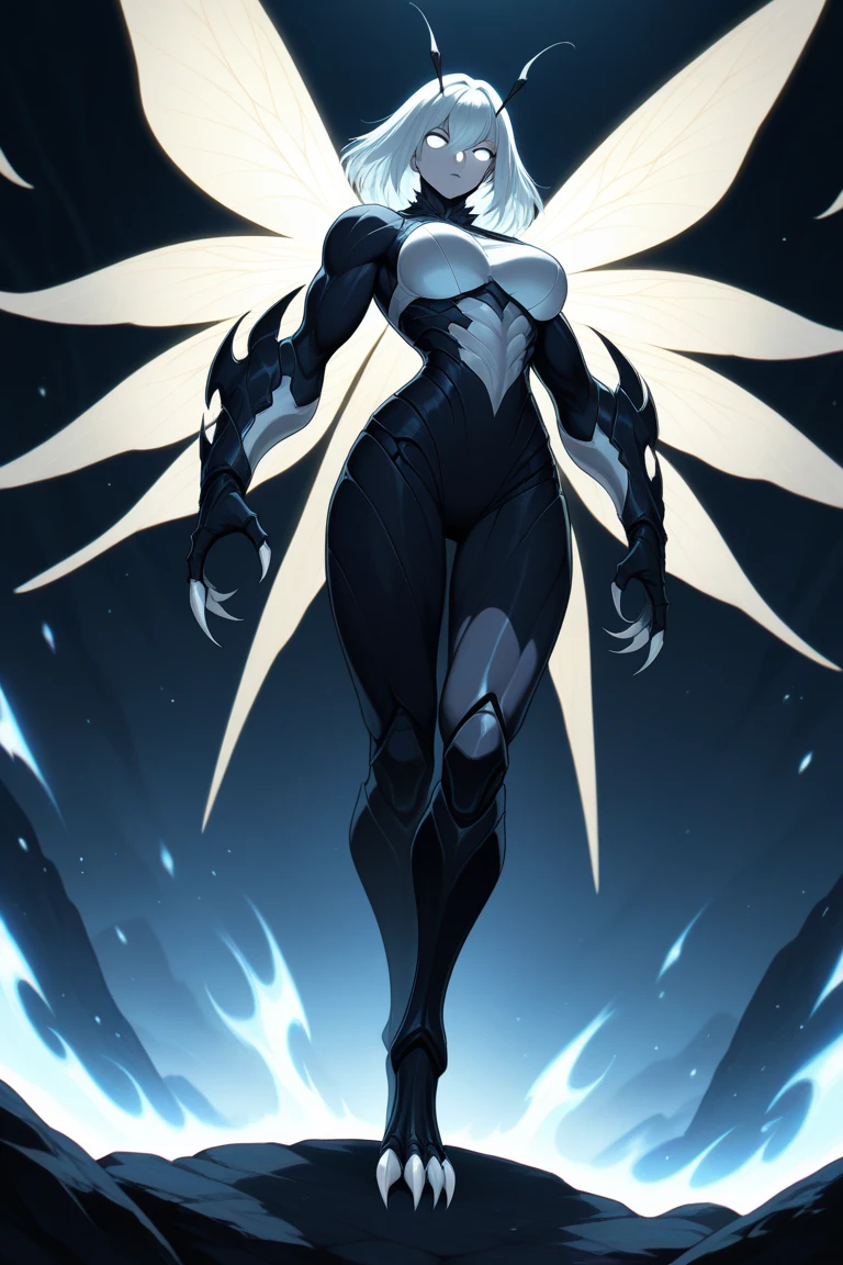 8k ((full body view:1.5)) (large eyes:1.3), defined cheekbones, 1woman, ((pointy horns:2.0)), ((the pit style:1.4)) ((defined jawline:1.2)) ((sleek majestic bodysuit:1.6)) (detailed face:1.5), blue skin,(puffy lips:1.5) (blue skin:1.6), (bald woman:1.7), (skinhead) ((stands confident)),(Muscular:1.3), ((gigantic breasts:1.8)) ((front view:0.6)), )highly detailed, majestic, digital photography, art by artgerm and ruan jia and greg rutkowski, ((metal wings on back:1.4)), (masterpiece, sidelighting, intricate details, (((black color palette)))