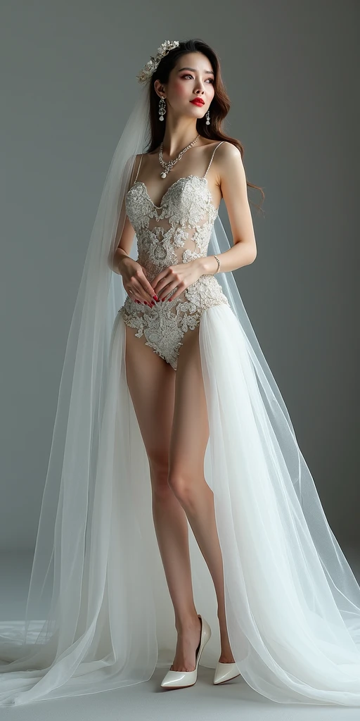 Woman in dress with veil and gloves, Translucent dress, Vera Wang Couture, ハイfashion! fashion!, ハイfashion fashion, !!! ハイfashion!!!, high fashion ハイfashion, !! ハイfashion!!, ハイfashion, See-through dress, ! ハイfashion!, Futuristic and fantastical, Wearing an organza gown, Herpen Iris!!!, Inspired by Giorgio De Vincenzi